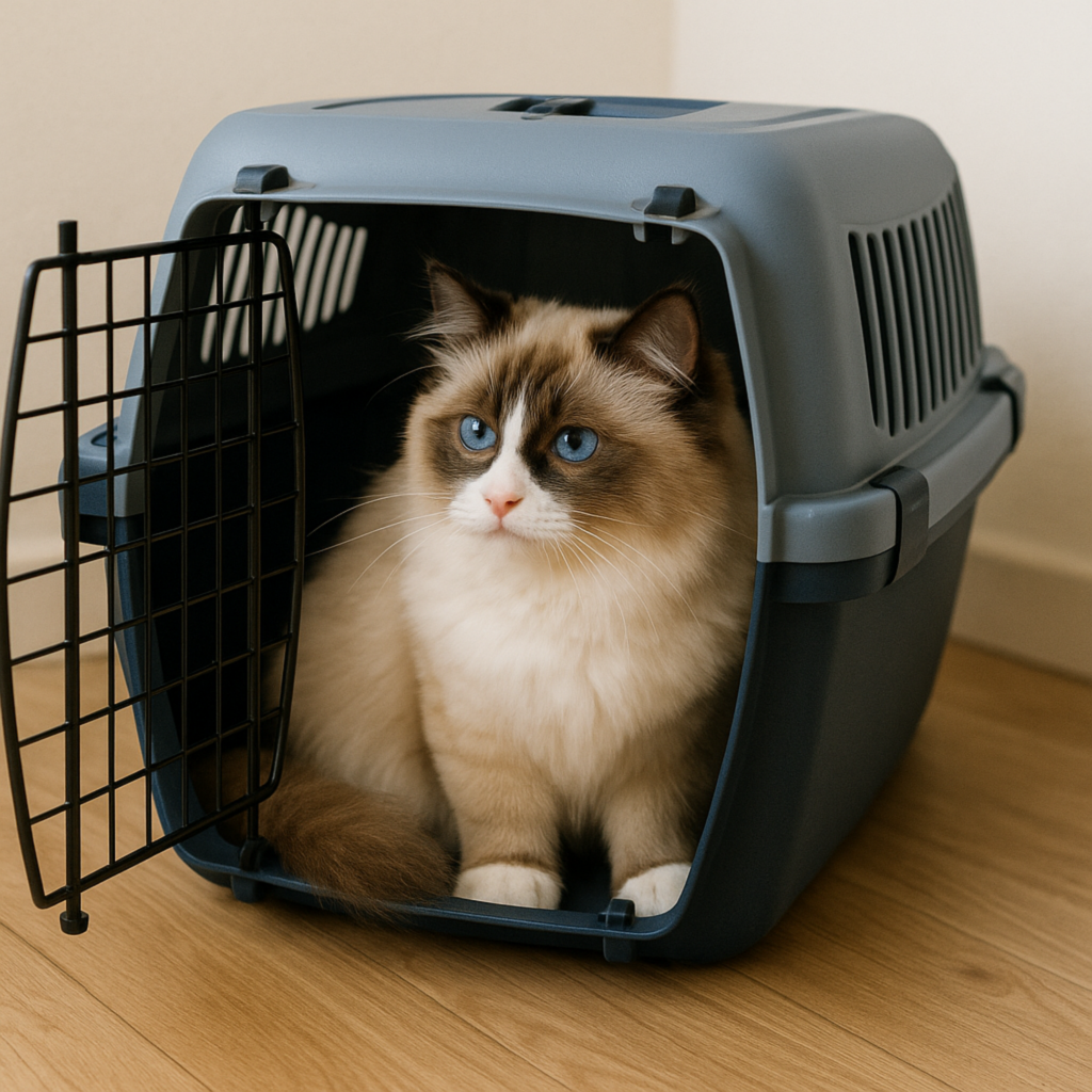 adoption chat ragdoll conseils : Un chat dans sa caisse de transport