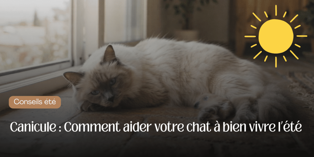 chat Ragdoll allongé au frais pendant la canicule / gamelle d'eau fraîche pour chat en été